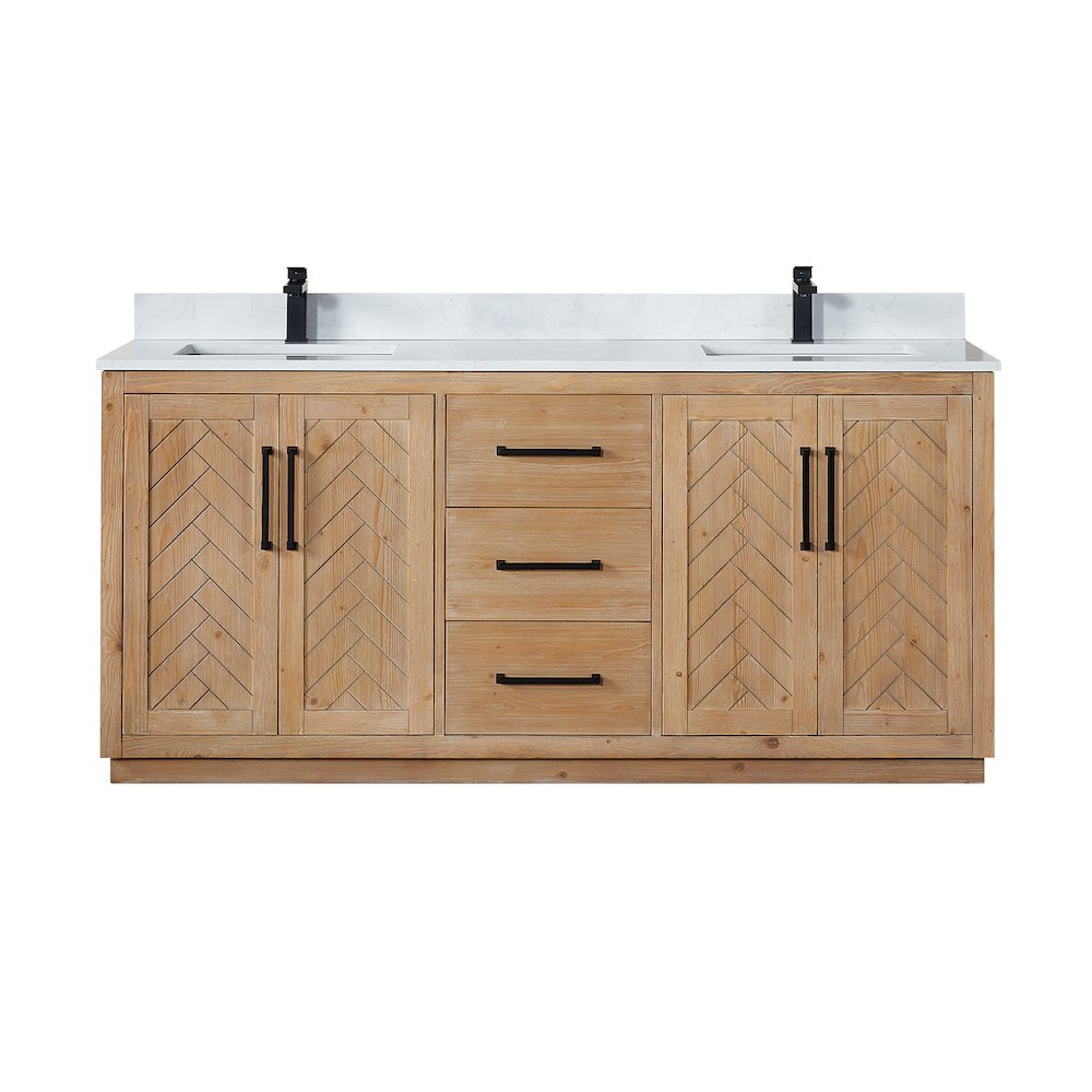 72" Double Bathroom Vanity with Grain White Countertop without Mirror