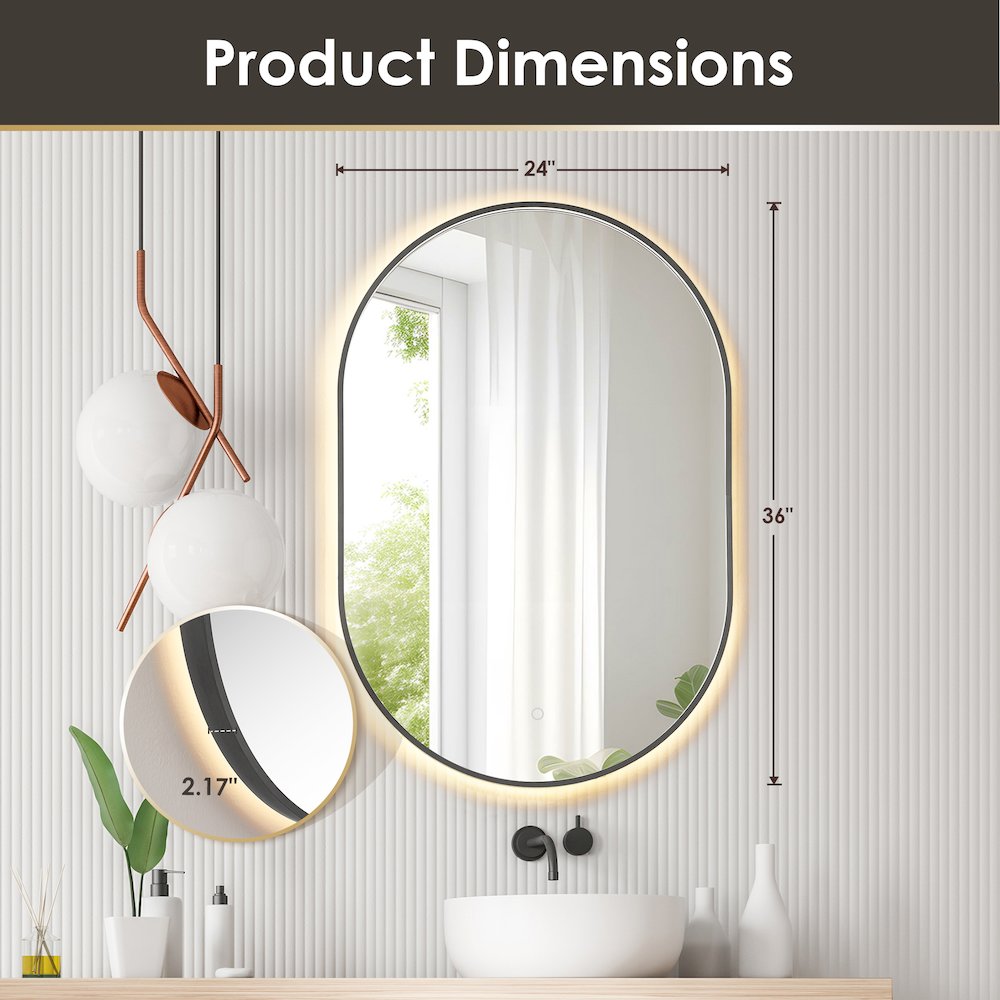 Oval 24x36" Framed in Gunmetal Modern Bathroom/Vanity LED Lighted Wall Mirror