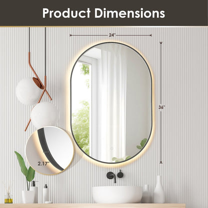 Oval 24x36" Framed in Gunmetal Modern Bathroom/Vanity LED Lighted Wall Mirror