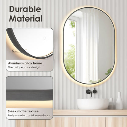 Oval 24x36" Framed in Gunmetal Modern Bathroom/Vanity LED Lighted Wall Mirror