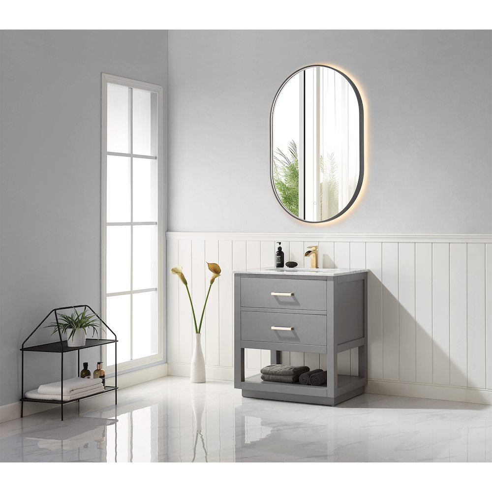 Oval 24x36" Framed in Gunmetal Modern Bathroom/Vanity LED Lighted Wall Mirror