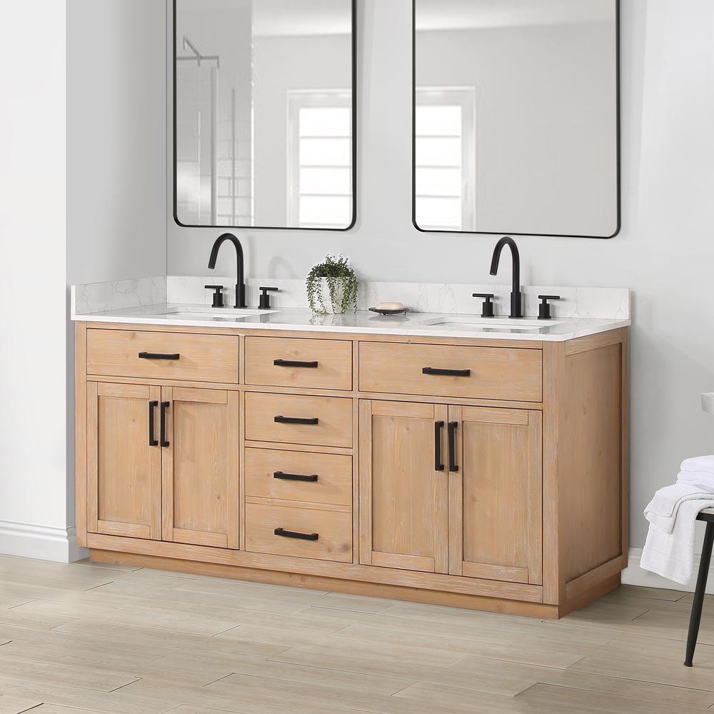 72" Double Bathroom Vanity in Light Brown without Mirror