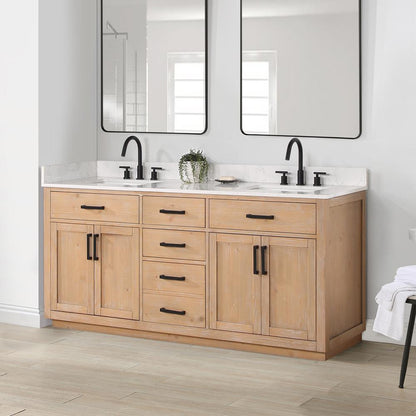 72" Double Bathroom Vanity in Light Brown without Mirror