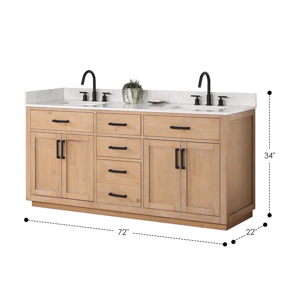 72" Double Bathroom Vanity in Light Brown without Mirror