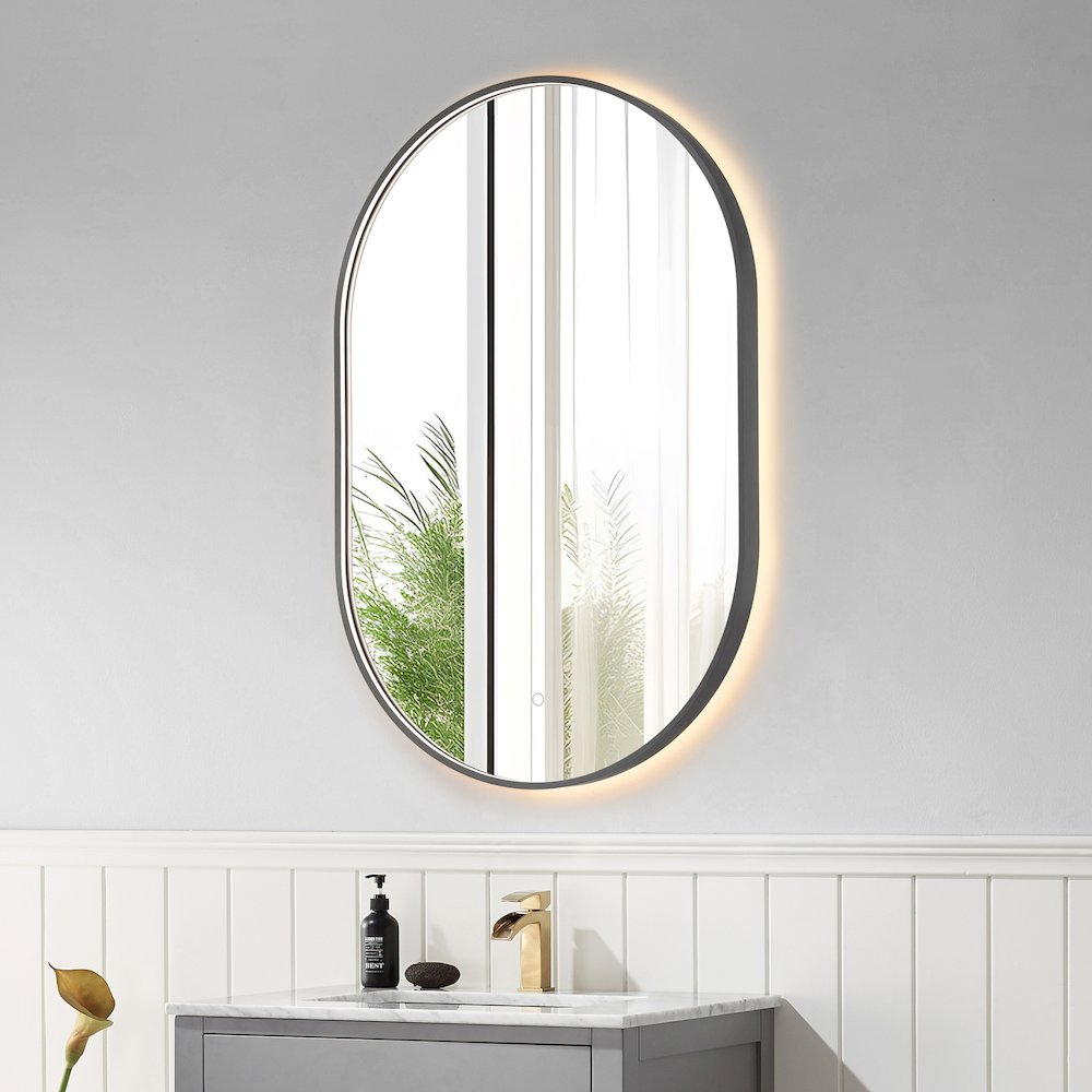 Oval 24x36" Framed in Gunmetal Modern Bathroom/Vanity LED Lighted Wall Mirror