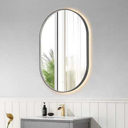 Oval 24x36" Framed in Gunmetal Modern Bathroom/Vanity LED Lighted Wall Mirror