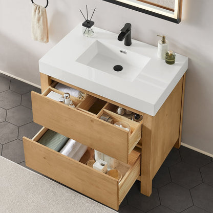 36" Single Bathroom Vanity in with White Artificial Stone Integrated Sink