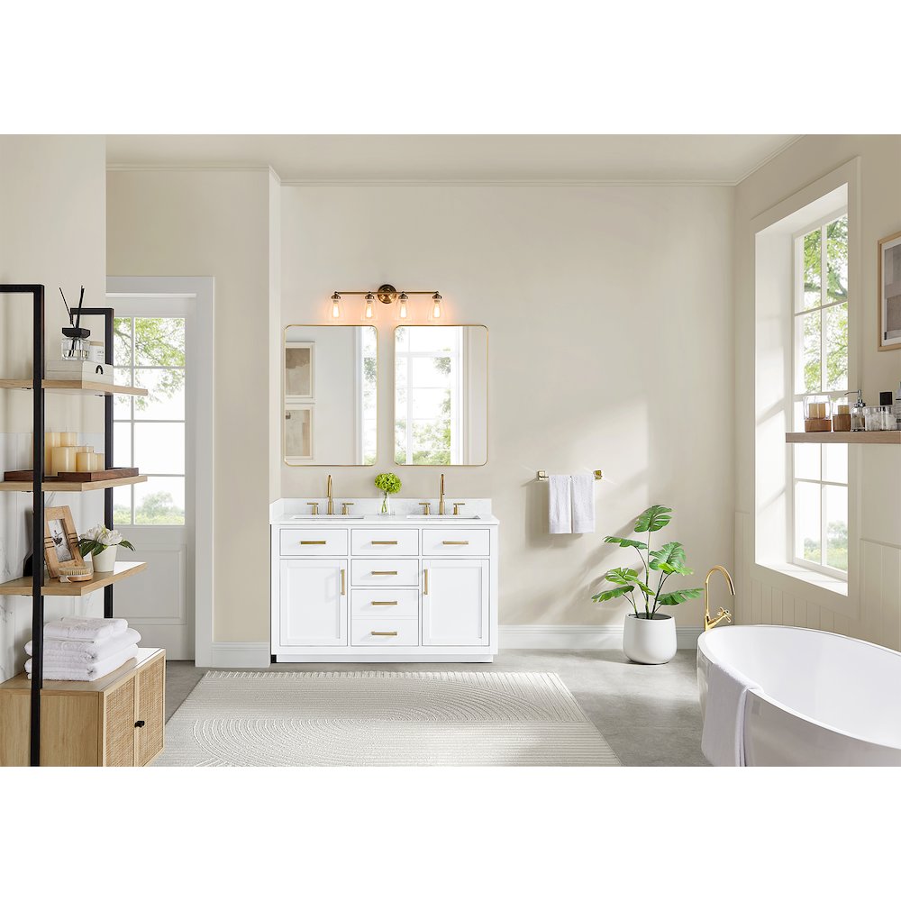 54" Double Bathroom Vanity in White with Grain White