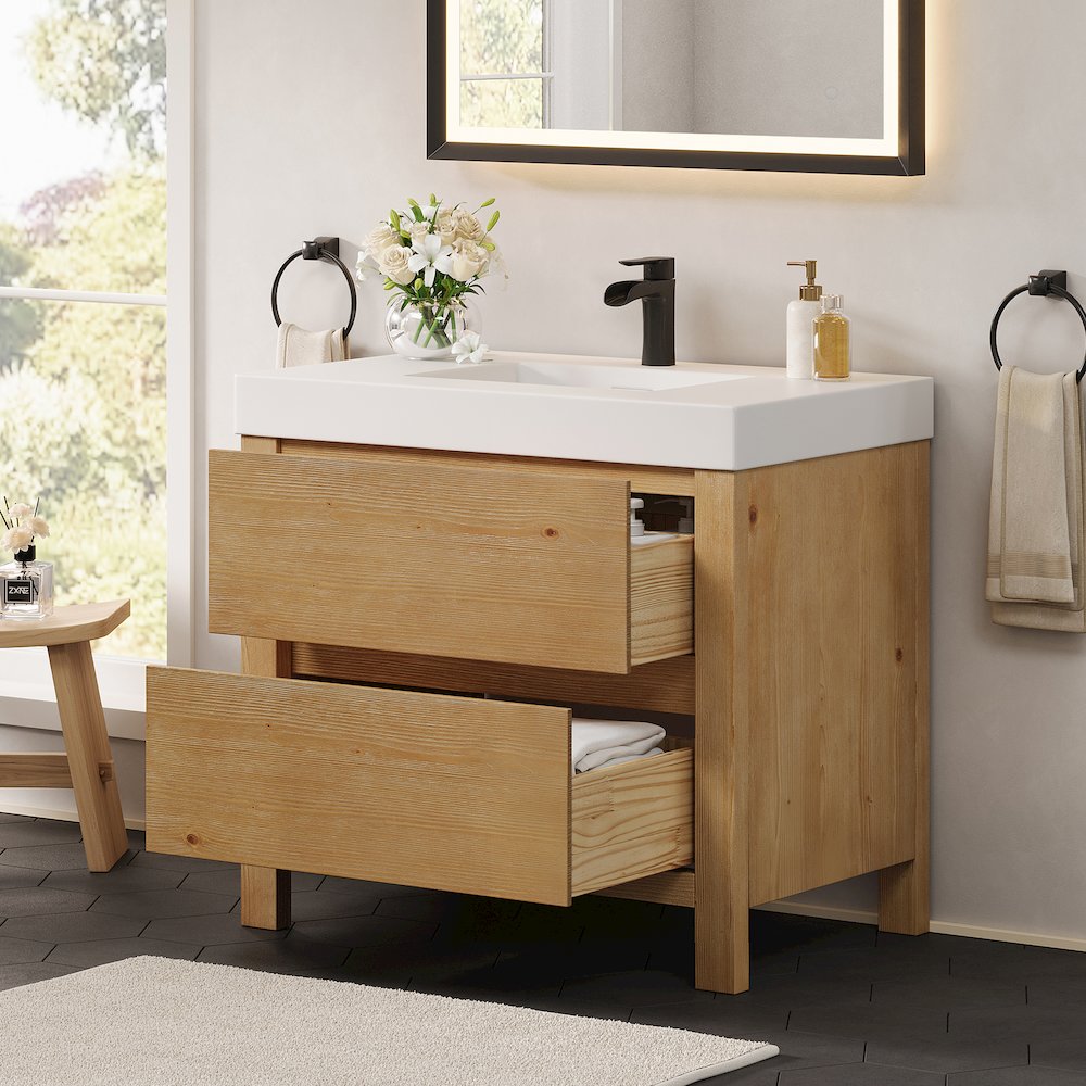 36" Single Bathroom Vanity in with White Artificial Stone Integrated Sink