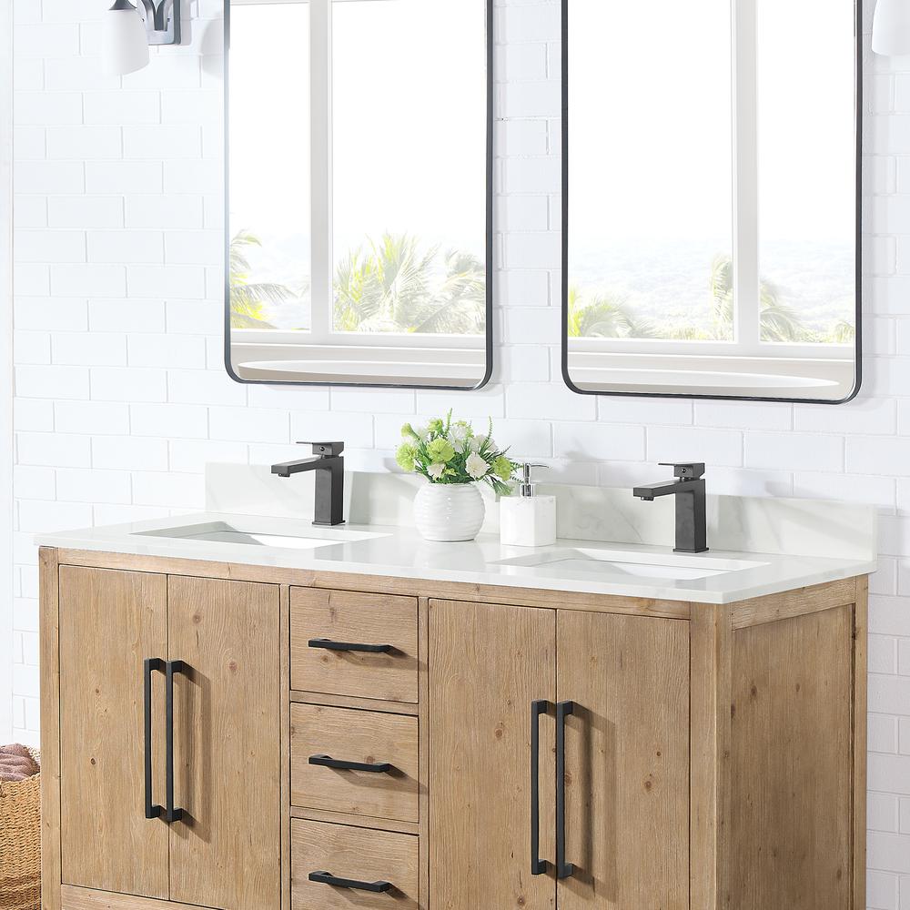 Arbios 60. in Quartz Stone Vanity Top in Calacatta White with White Sink
