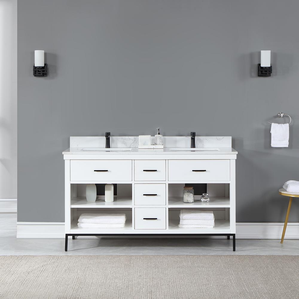 60" Double Bathroom Vanity Set in White without Mirror