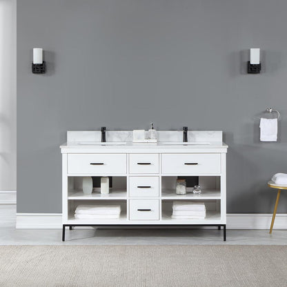 60" Double Bathroom Vanity Set in White without Mirror
