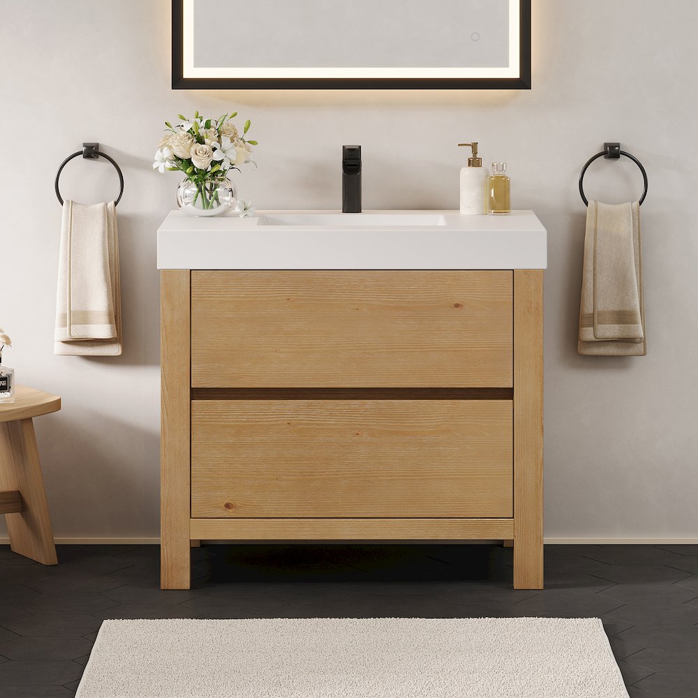 36" Single Bathroom Vanity in with White Artificial Stone Integrated Sink