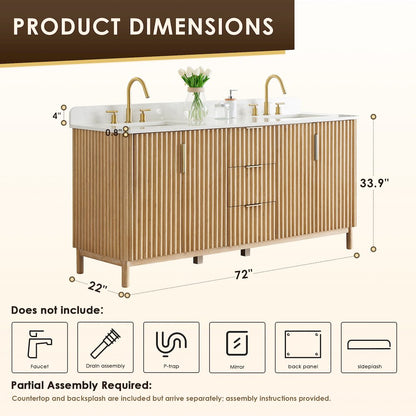 Double Bathroom Vanity in Washing Light Brown Grain White Engineered Stone