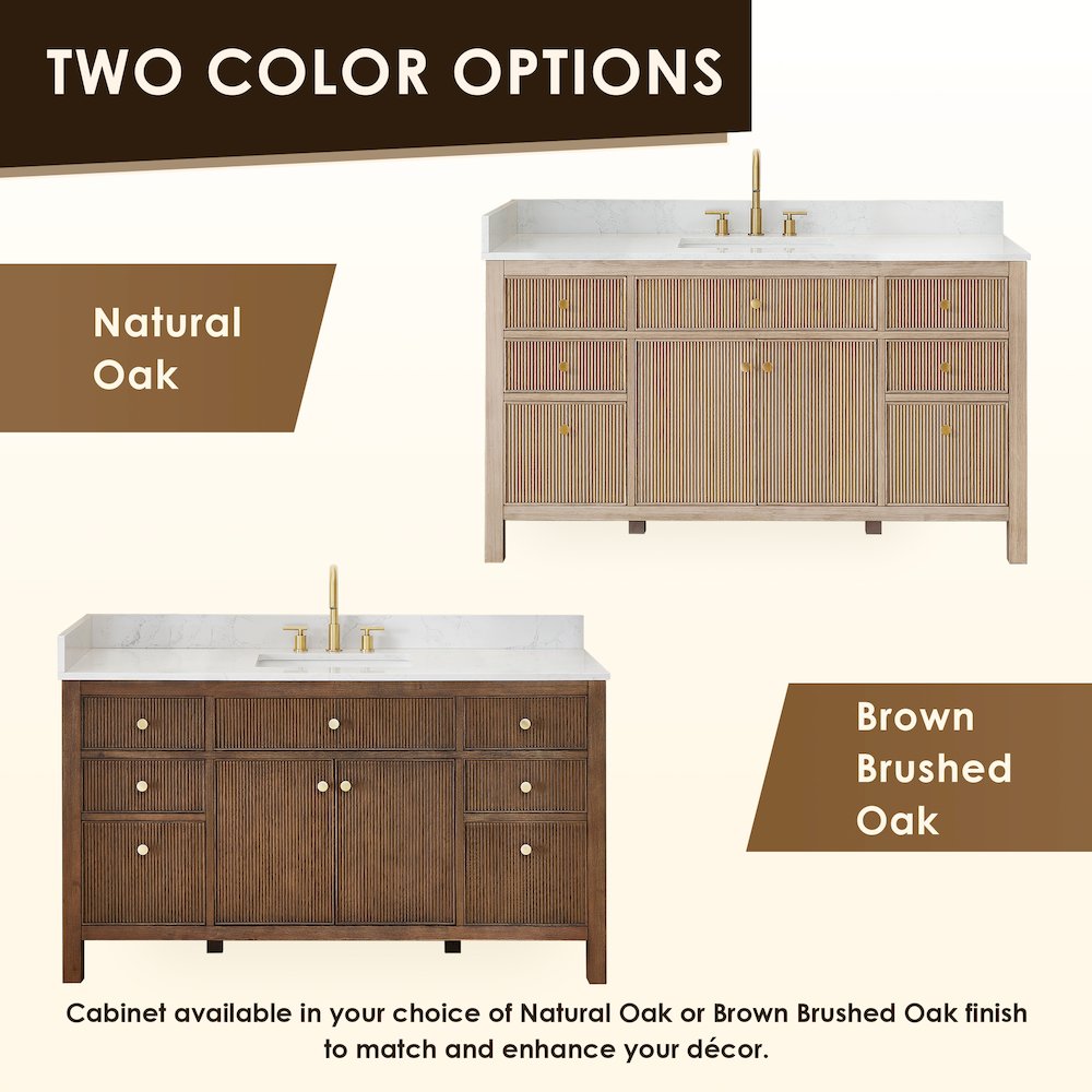 Single Bathroom Vanity in Brown Oak Grain White Engineered Stone Countertop
