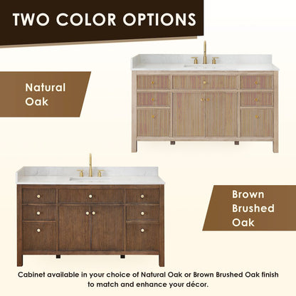 Single Bathroom Vanity in Brown Oak Grain White Engineered Stone Countertop