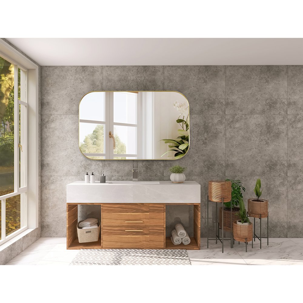 48x30" Rectangular Aluminum Framed in Brushed Gold Modern Bathroom Wall Mirror