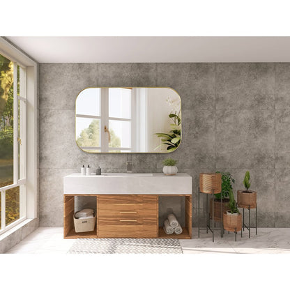 48x30" Rectangular Aluminum Framed in Brushed Gold Modern Bathroom Wall Mirror