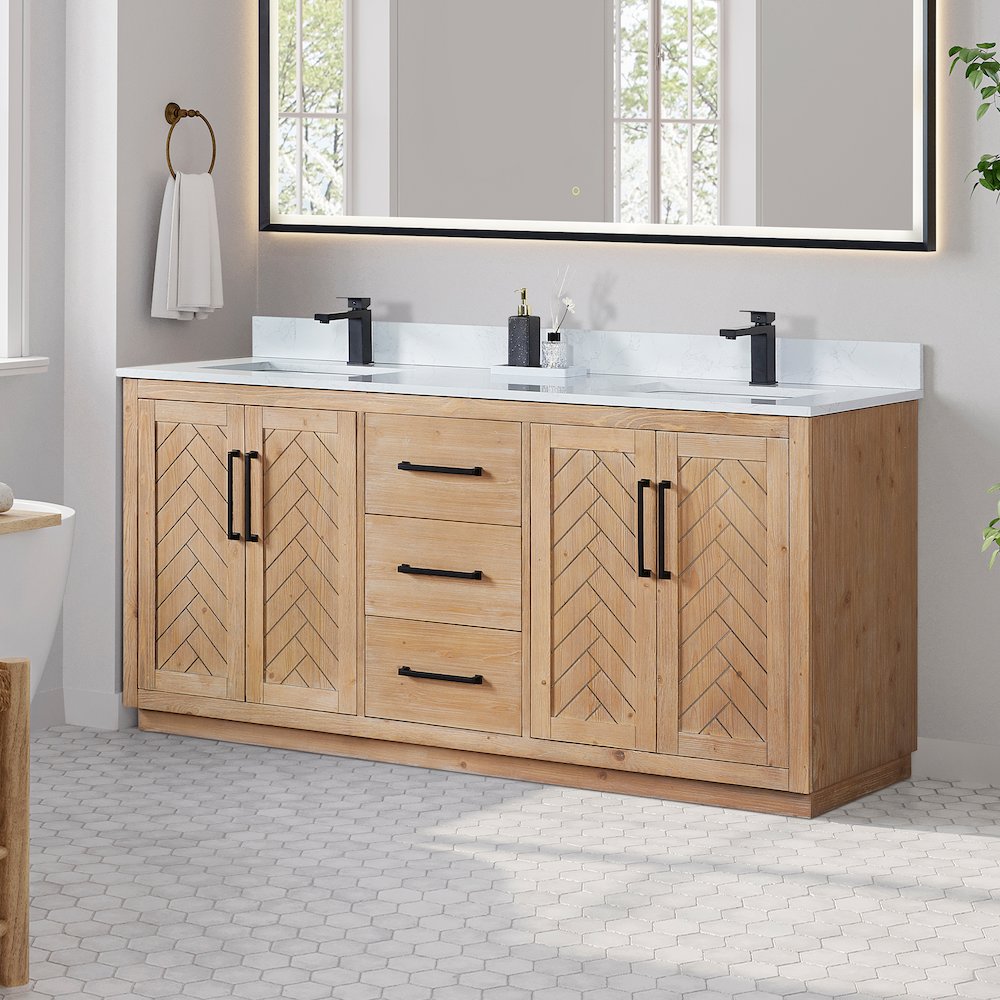 72" Double Bathroom Vanity with Grain White Countertop without Mirror
