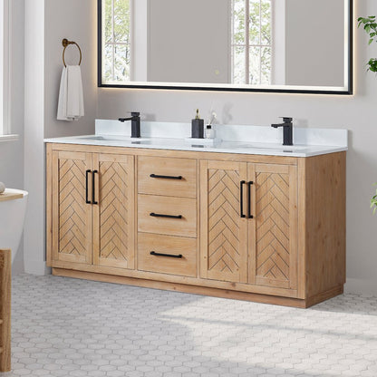 72" Double Bathroom Vanity with Grain White Countertop without Mirror