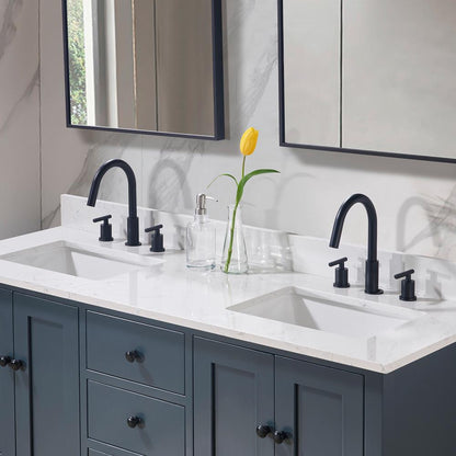 61. in Composite Stone Vanity Top in Aosta White with Double White Sink