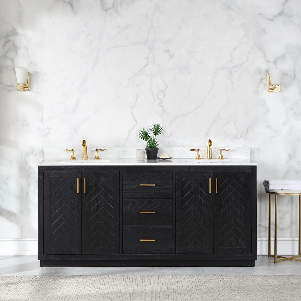 72" Double Bathroom Vanity Set in Black Oak without Mirror