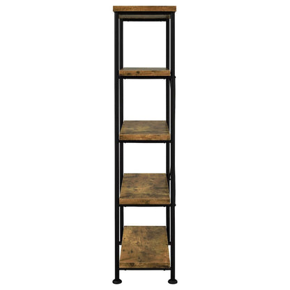 4-Shelf Wooden Bookcase in Antique Nutmeg with Industrial Design