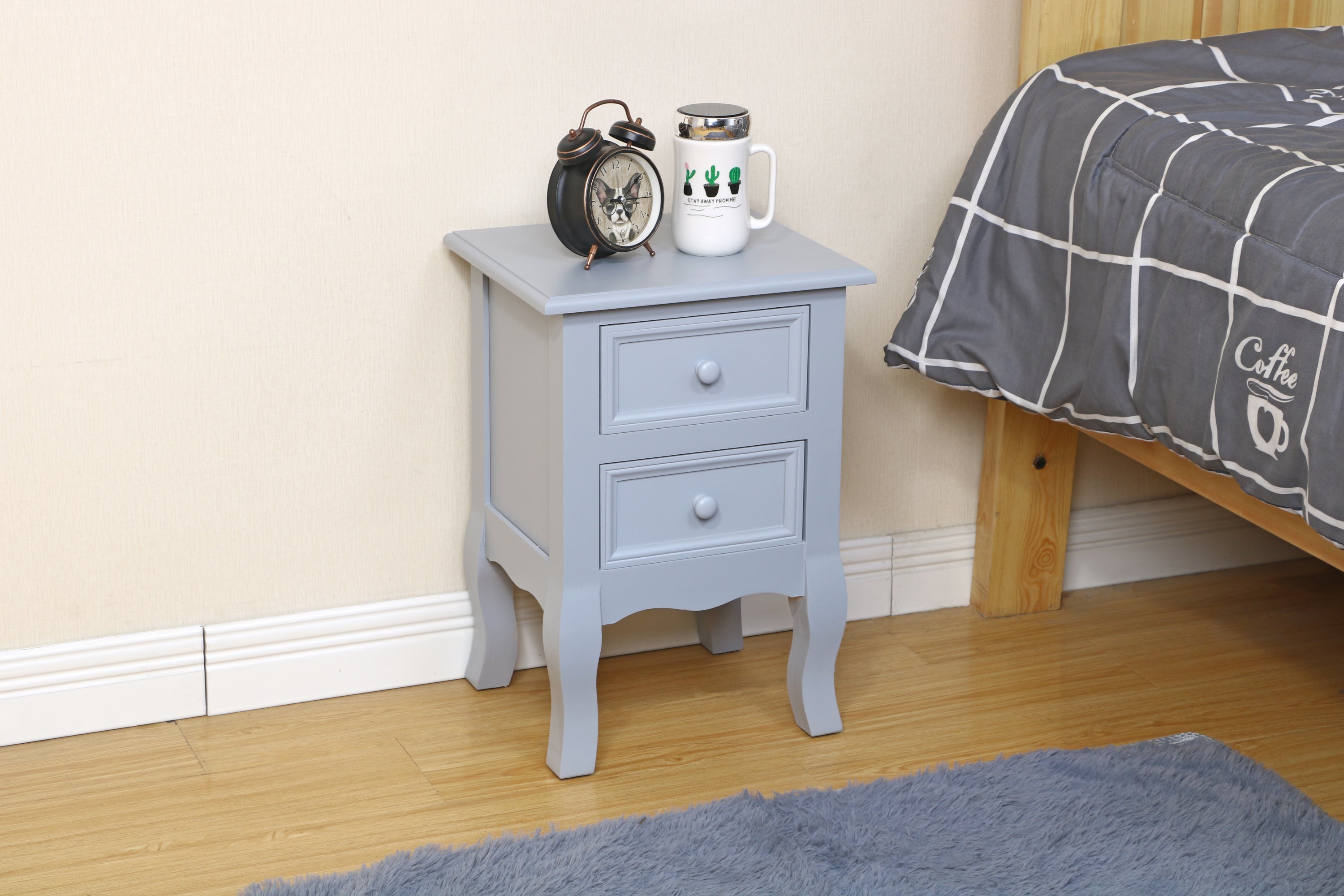 Set Nightstands Bedroom, Simple Wooden Bedside Table Night Stand with Drawer and Storage Basket Household(gray)