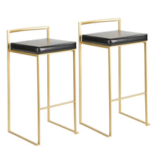 Contemporary-Glam Gold Barstools with Faux Leather Seats, Metal Frame, Set of 2