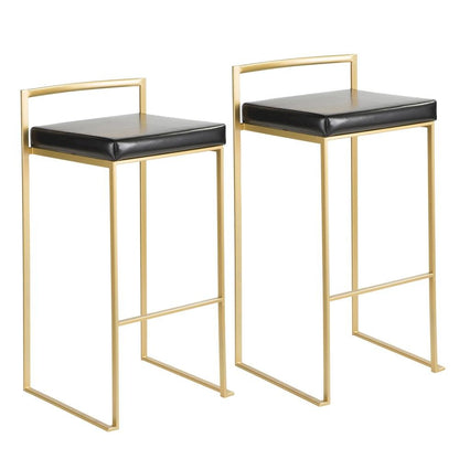 Contemporary-Glam Gold Barstools with Faux Leather Seats, Metal Frame, Set of 2