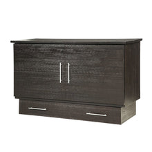 Coffee Wood Queen Size Cabinet Bed with Black Finish and Murphy Wall Design