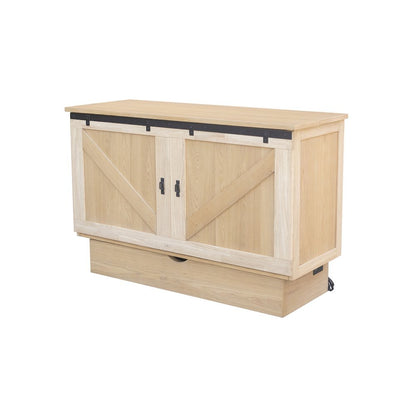 Queen Wood Cabinet Bed White Oak Finish with Metal Drawer Glides and Storage