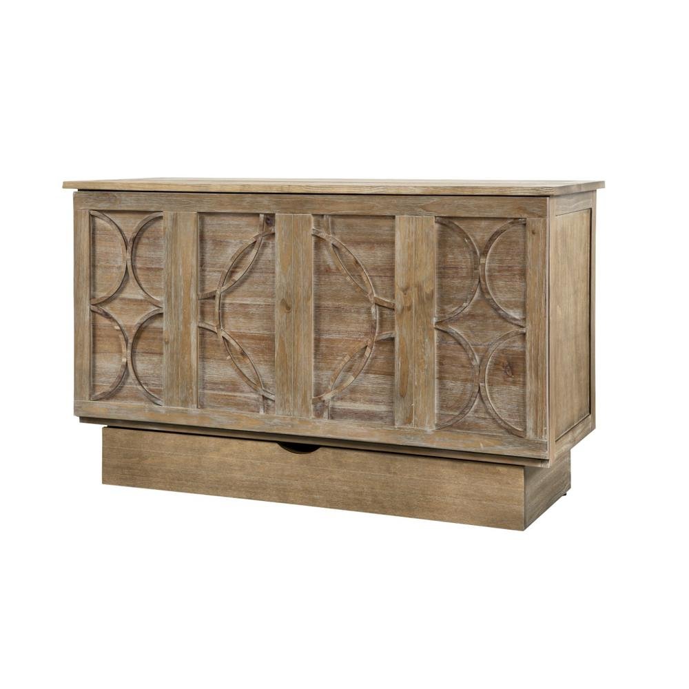 Queen Size Wood Murphy Cabinet Bed Light Brown with Compact Free Standing Design