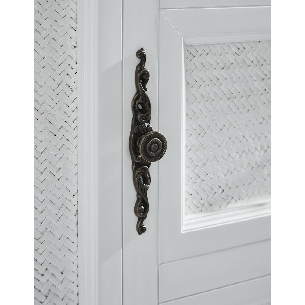 White Queen Cabinet Bed with Wicker Detail and Integrated USB Port Wood