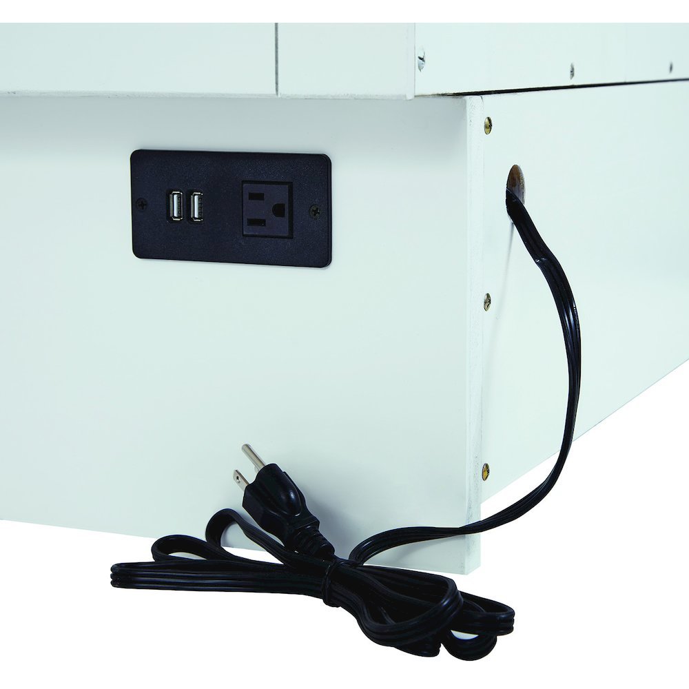 White Queen Cabinet Bed with Wicker Detail and Integrated USB Port Wood
