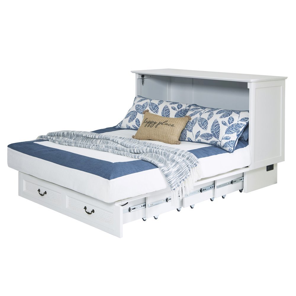 White Queen Cabinet Bed with Wicker Detail and Integrated USB Port Wood
