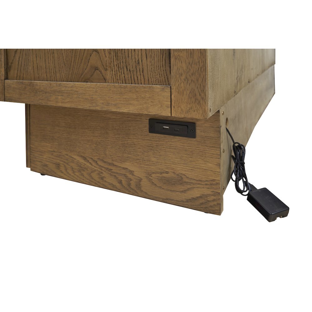 Queen Flip-Top Cabinet Bed in Warm Brown with Reeded Wood Design, Metal Glides