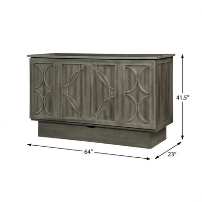 Modern Gray Queen Cabinet Bed Wood Frame with Free Standing Design, Usable Top