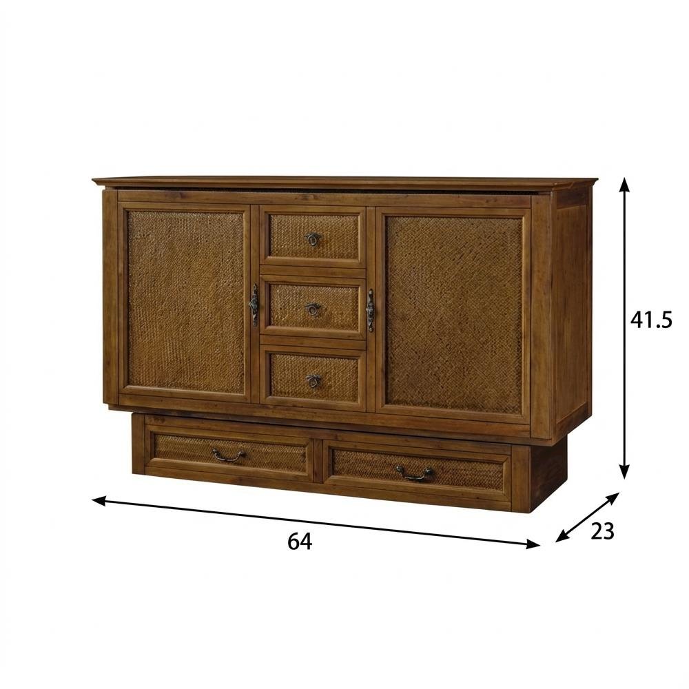 Queen Cabinet Bed Cherry Wood with Free Standing Design and Usable Top Surface