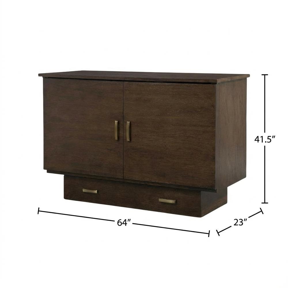 Queen Size Brown Wood Cabinet Bed with Murphy Wall Mount and Heavy-Duty Capacity