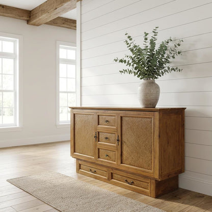 Queen Cabinet Bed Cherry Wood with Free Standing Design and Usable Top Surface