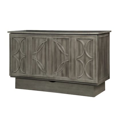 Modern Gray Queen Cabinet Bed Wood Frame with Free Standing Design, Usable Top