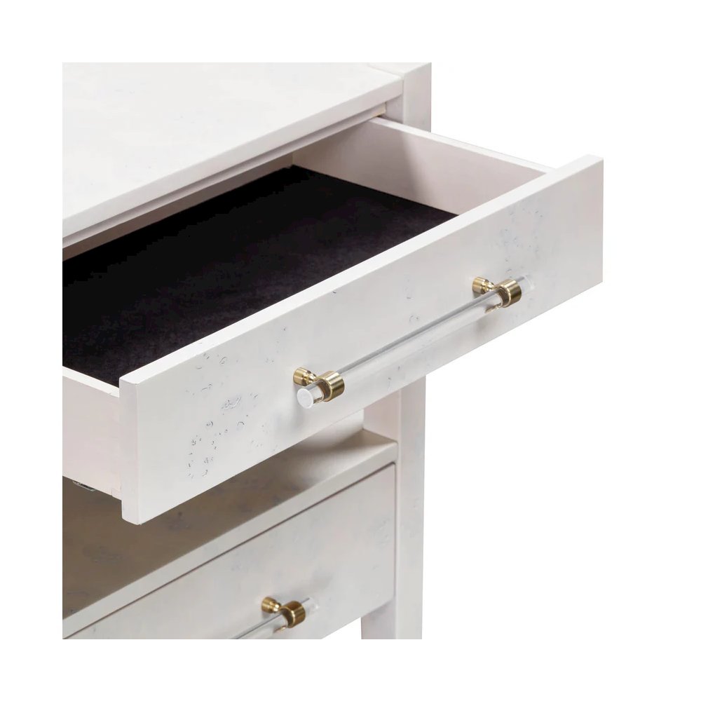 White Burl Wood Nightstand with 22-Inch Height and Modern Design