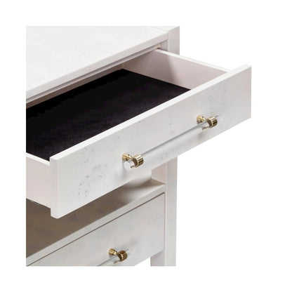 White Burl Wood Nightstand with 22-Inch Height and Modern Design