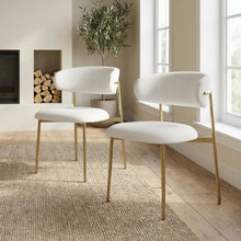 Brushed Gold Dining Chairs Set of 2 with Off-White Vegan Leather Upholstery