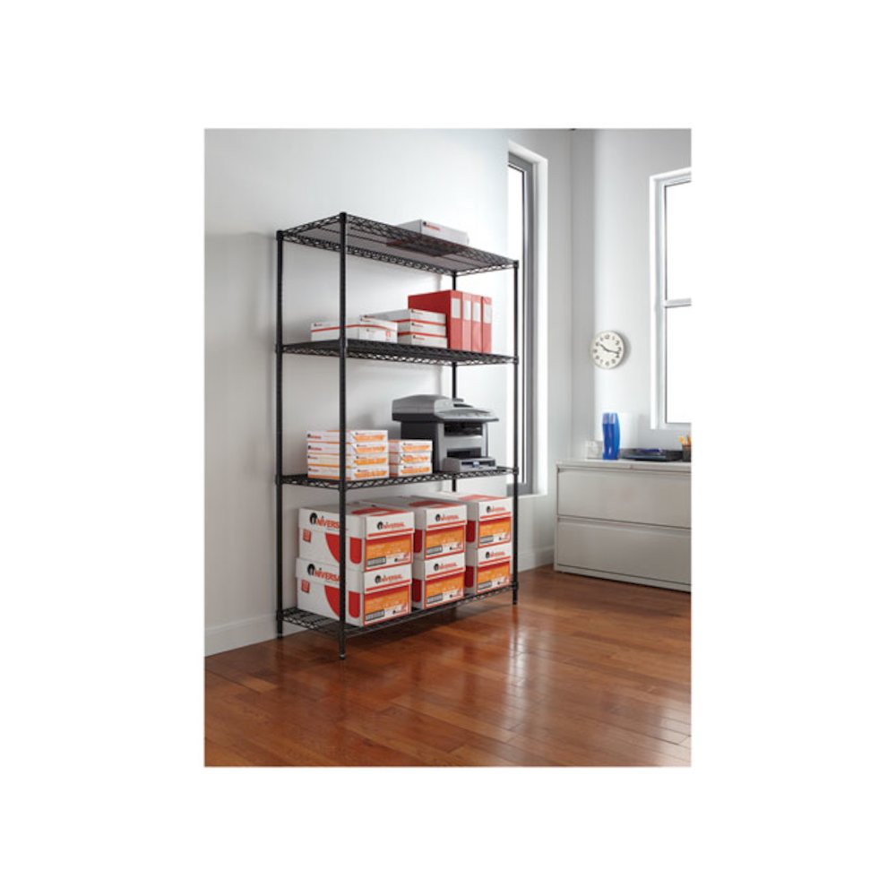 NSF Certified Industrial Four-Shelf Wire Shelving Kit, 48w x 18d x 72h, Black