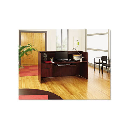 Alera Valencia Series Reception Desk with Transaction Counter, 71" x 35.5" x 29.5" to 42.5", Mahogany