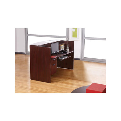 Alera Valencia Series Reception Desk with Transaction Counter, 71" x 35.5" x 29.5" to 42.5", Mahogany