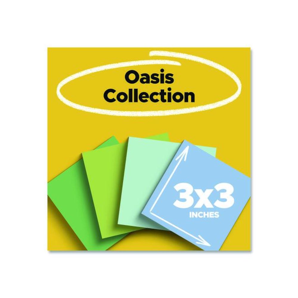 100% Recycled Paper Super Sticky Notes, 3" x 3", Oasis, 70 Sheets/Pad, 24 Pads/Pack
