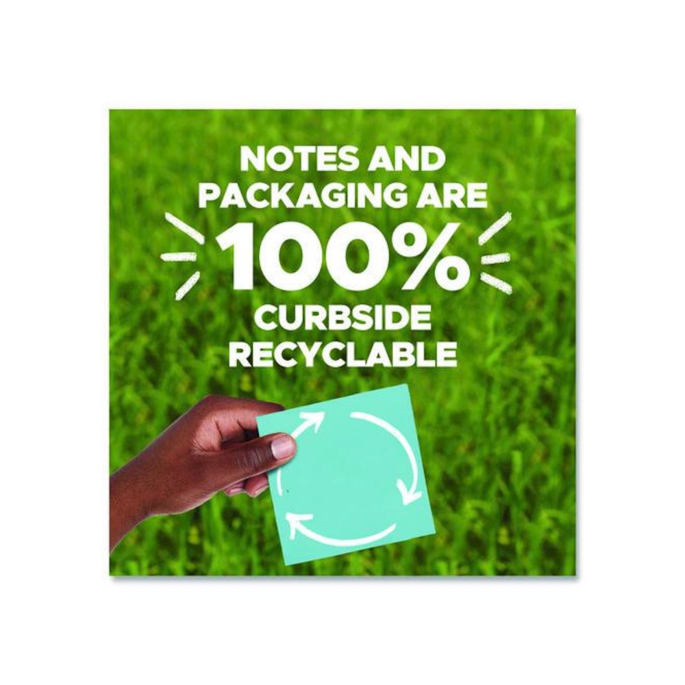 100% Recycled Paper Super Sticky Notes, 3" x 3", Oasis, 70 Sheets/Pad, 24 Pads/Pack